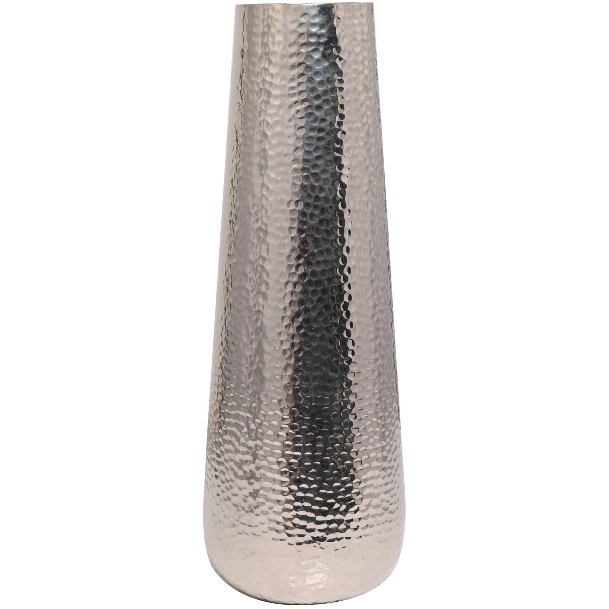25" Silver Aluminum Tall Hammered Vase